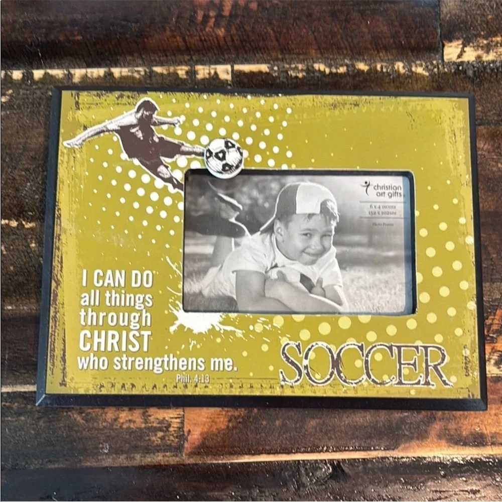 Soccer Theme 8X10 Wooden Photo Frame with 4X6 Window NWT Includes Box